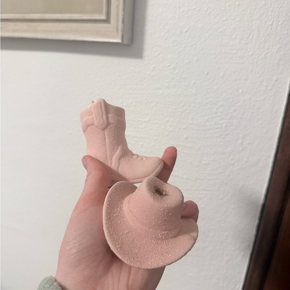 SOLD Pink Cowboy Boot and Hat Figurine Set